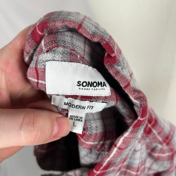 Sonoma Men Casual Gray Red Plaid Button Down Shirt Large Modern Fit Kohls - Picture 5 of 5